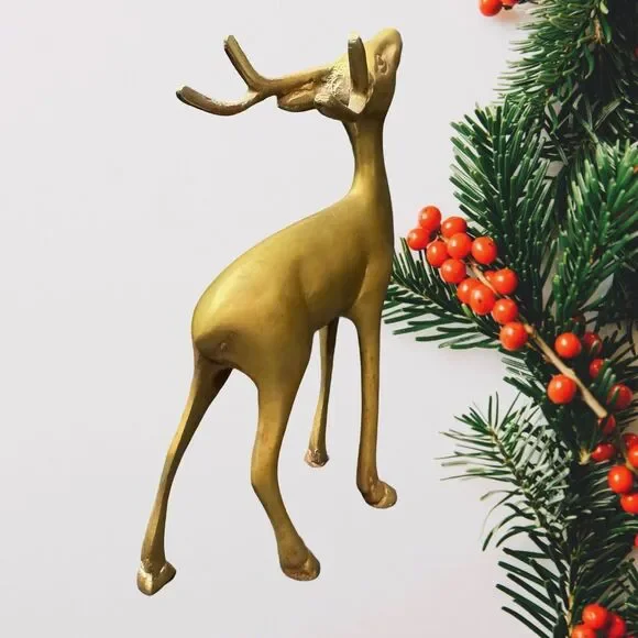 Vintage Brass Deer Figurine Buck 6.5 Inches Unbranded Heavy Rudolf Winter Decor - Picture 4 of 11